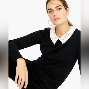 NEW J Crew Tippi Black Wool Sweater with Lace Collar Size S